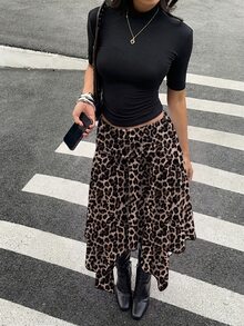 Aloruh 女款豹紋印花休閒百搭日常穿著裙 - 彩色 - 查看 4