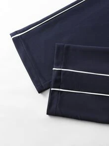 Manfinity Homme Men's Navy Blue Drop Shoulder Long Sleeve Zip-Up Jacket & Joggers Set,Baggy Autumn Gym Tracksuit,Casual Sweatsuits Outfit For Daily Leisure & Travel - Navy Blue - View 5
