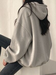 INAWLY Women Casual Grey Oversized Sweatshirt, Autumn Half Zipper Drop Shoulder Long Sleeve Sweatshirt, Back-To-School Outfits, Teacher Pullover Lounge - Light Grey - View 2