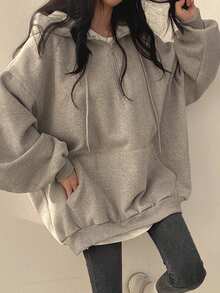 INAWLY Women Casual Grey Oversized Sweatshirt, Autumn Half Zipper Drop Shoulder Long Sleeve Sweatshirt, Back-To-School Outfits, Teacher Pullover Lounge - Light Grey - View 3
