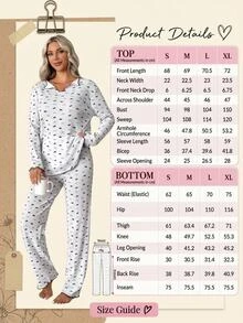 SHEIN Pyjamasset för kvinnor i ribbstickat med kontrastfärgat bandtryck, lång ärm, bekväma sovkläder - Vitt - Visa 3