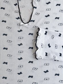 SHEIN Pyjamasset för kvinnor i ribbstickat med kontrastfärgat bandtryck, lång ärm, bekväma sovkläder - Vitt - Visa 6