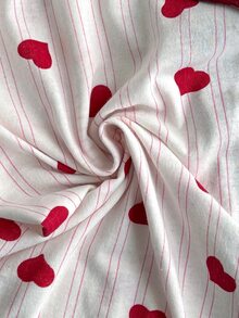 SHEIN Women's Heart Print Striped Contrast Collar Button Front Long Sleeve Top And Straight Leg Pants 2-Pi - Red and White - View 6
