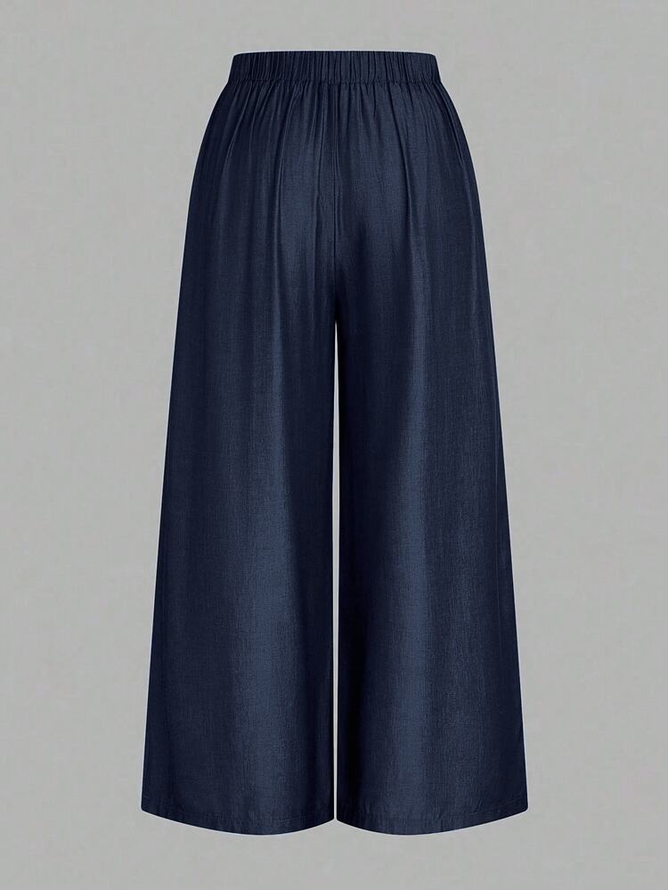 Rometta Plus Size Loose Straight Wide Leg Pants Fall - Navy Blue - View 2