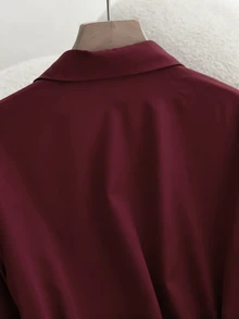 Franclia 休闲通勤百搭纯色长袖衬衫搭配女士A字裙、百褶裙、长裙，配腰带，春秋季，卡其色女套装，女士两件套，女士连衣裙，秋装/春装，女士休闲装，女士教师制服 - 紅色 - 查看 4