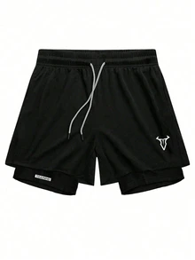 RISE LYT 2pcs Men's Short Sleeve Top And Drawstring Shorts Two Pieces Sport Suit, Fitness Outdoor Casual Workout Set Breathable Gym Compression Lightweight - Black - View 3