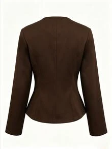 GlowEve Solid Color Button Design Elegant Casual Daily Outing Commute Office Easy To Match Women's Blouse Shirt - Brown - View 2