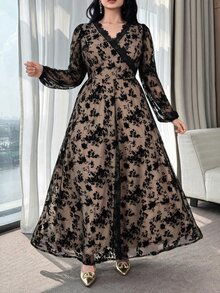 Modelyn Plus Size Women Lace Patchwork Casual Party Dress - Multicolor - View 5