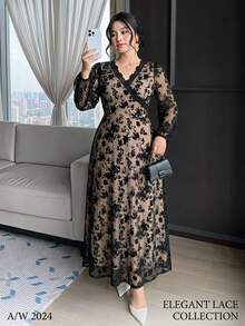 Modelyn Plus Size Women Lace Patchwork Casual Party Dress - Multicolor - View 1