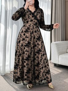 Modelyn Plus Size Women Lace Patchwork Casual Party Dress - Multicolor - View 4
