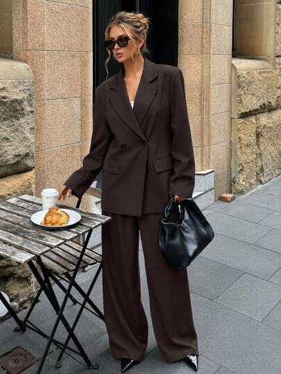 CLARA VERO Completo da donna giovane vestibilità ampia casual business professionale per ufficio marrone scuro estivo