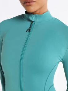 11SKNDS Full Zip Stand Collar Long Sleeve Fitted Sports Jacket With Thumb Holes Moisture Management Stretch Fabric Slim Cut With Breathable, For Gym Workout Fitness, Running, Training & Hy-Rox - Hunter Green - View 6