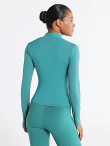 11SKNDS Full Zip Stand Collar Long Sleeve Fitted Sports Jacket With Thumb Holes Moisture Management Stretch Fabric Slim Cut With Breathable, For Gym Workout Fitness, Running, Training & Hy-Rox - Hunter Green - View 2