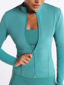 11SKNDS Full Zip Stand Collar Long Sleeve Fitted Sports Jacket With Thumb Holes Moisture Management Stretch Fabric Slim Cut With Breathable, For Gym Workout Fitness, Running, Training & Hy-Rox - Hunter Green - View 1