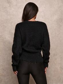 Allurite Women's Autumn/Winter Fashion Sequin Decorated Cardigan Date Dinner Light Grey Romantic Elegant - Black - View 2
