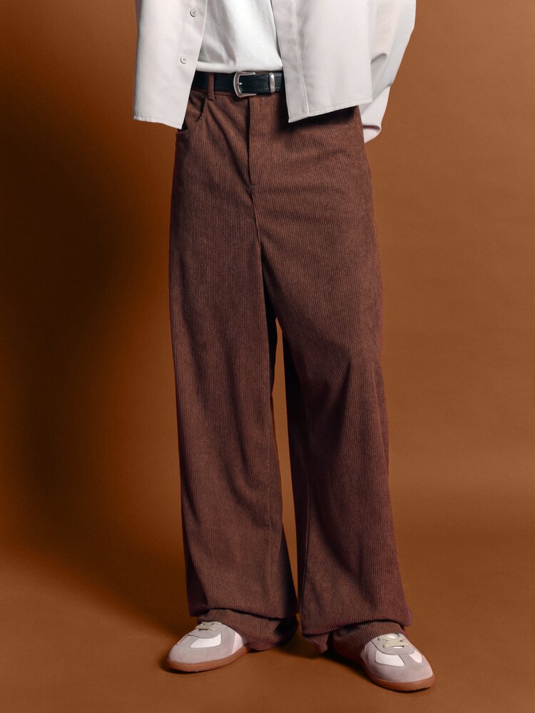 SUMWON Wide Leg Corduroy Trousers With 5-Pocket Design And Button Closure For Autumn Winter Casual Everyday Wear - Coffee Brown - View 4
