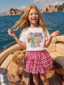 Joliand Young Girl 2pcs Printed Crew Neck Set Back To School - White - View 2