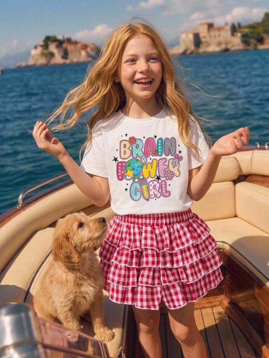 Joliand Young Girl 2pcs Printed Crew Neck Set Back To School