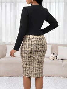 SHEIN Lady 女款格紋洋裝與素色開襟衫休閒兩件套 - 白色 - 查看 8