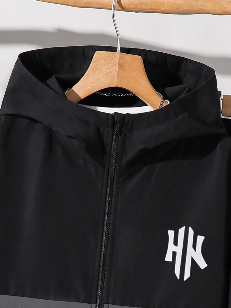 2pcs Kids Tween Boy Casual Sports Pattern Colorblock Hooded Jacket & Black Pants Set, Suitable For Autumn/Winter, Family Gathering, Back To School, Sports, Play, Birthday Party, Photo, Vacation, Holiday - Multicolor - View 7