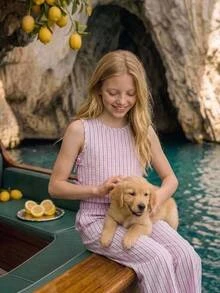 Joliand Joliand Tween Girls Striped Tank Top And Loose Long Pants 2pcs Set Casual Daily Fashion Versatile - Pink - View 4