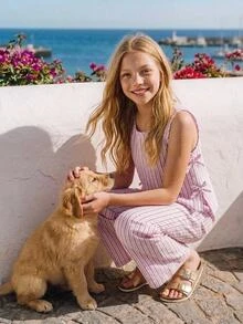 Joliand Joliand Tween Girls Striped Tank Top And Loose Long Pants 2pcs Set Casual Daily Fashion Versatile - Pink - View 2