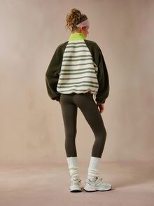 VARSIVA Women's Loose-Fitting, Fleece-Lined Half-Open Stylish Long-Sleeved Jacket In Olive Green With Contrasting Stripes, Comfortable And Warm - Multicolor - View 7