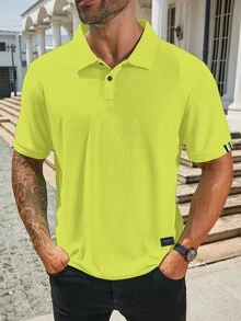 Manfinity Homme 大尺碼男士休閒短袖 Polo 衫 高爾夫夏季純色通勤 Polo 衫 正裝 - 芥末黃 - 查看 3