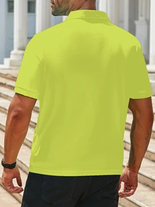 Manfinity Homme 大尺碼男士休閒短袖 Polo 衫 高爾夫夏季純色通勤 Polo 衫 正裝 - 芥末黃 - 查看 2
