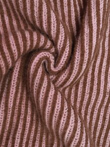 SHEIN Women's Autumn Winter Two-Tone Vertical Ribbed Knit Sweater, Elegant Loose Round Neck Long Sleeve Pullover For Daily Commute, Casual Wear & Streetwear - Multicolor - View 8