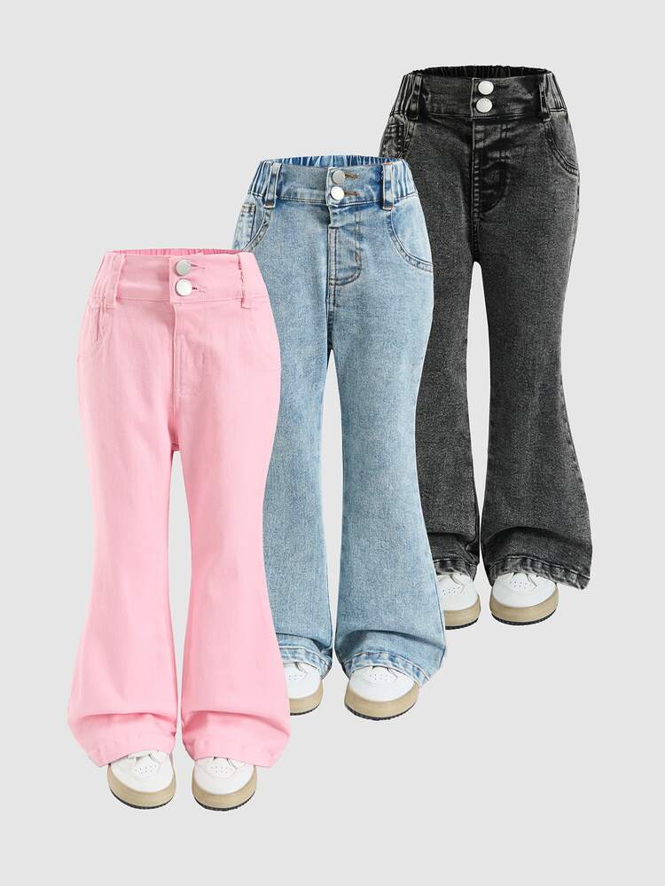 Genkimix Kids YOUNG GIRLS Young Girl Denim + Multi-Color Denim Slim Fit Stretch Flare Pants + Basic Minimalist Fashion Suitable For Spring/Summer Casual Vacation + Fashion Street Style Denim 3 Pieces Set - Multicolor - View 8