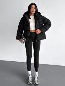 EURMUSE Solid Color, Zip Up, Hooded Winter Coat Travel Everyday Black Casual - Black - View 6