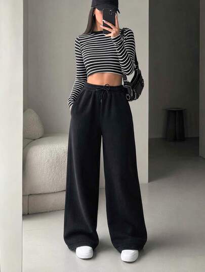 EURMUSE Drawstring Waist Slant Pocket Sweatpants