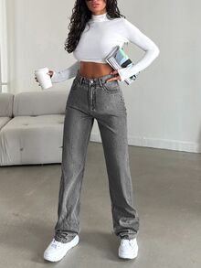 cottnline Women's Straight Leg Jeans - Light Grey - View 5
