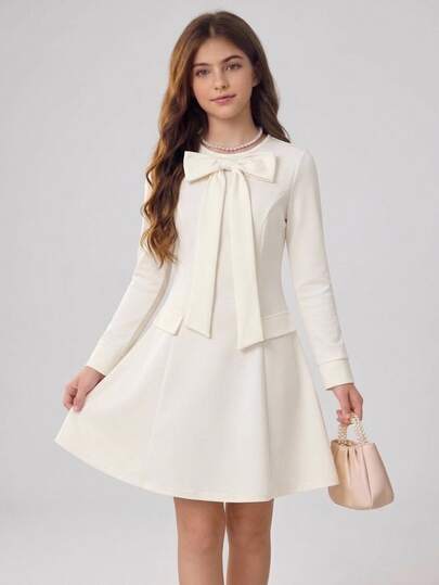 Girlism Tween Girl Bow Decor Casual Daily Summer Dress