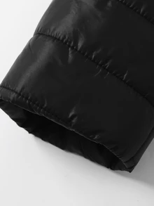 SHEIN معطف شتوي للفتيات المراهقات أسود من قماش أساسي قصير مبطن سميك مع بطانية رأس - الأسود - مشاهدة 6