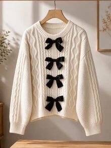 GlowEve CURVE Plus Size Women Decor Solid Color Knit Cardigan, Casual Romantic Fairy Christmas Halloween Office Party Date Night White Fall - White - View 1