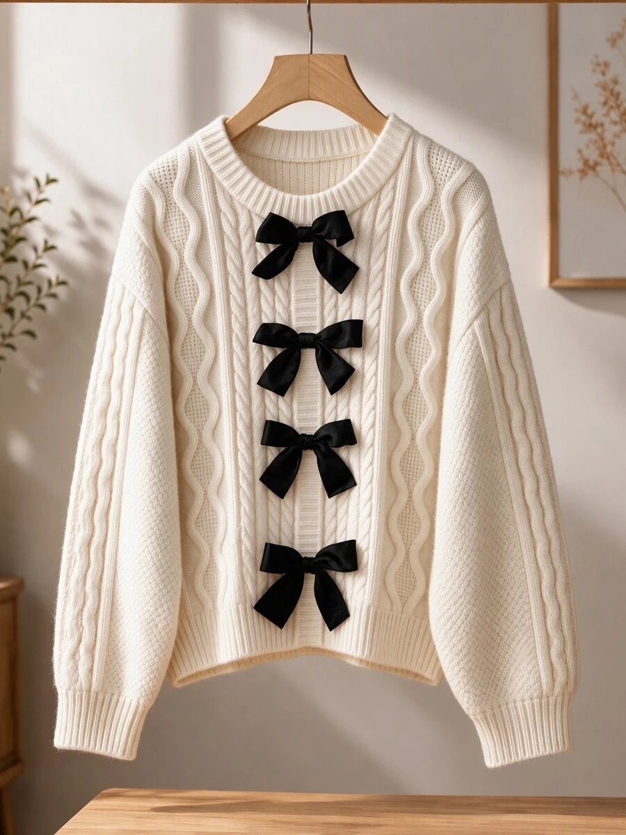GlowEve CURVE Plus Size Women Decor Solid Color Knit Cardigan, Casual Romantic Fairy Christmas Halloween Office Party Date Night White Fall - White - View 1