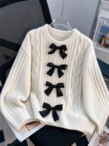 GlowEve CURVE Plus Size Women Decor Solid Color Knit Cardigan, Casual Romantic Fairy Christmas Halloween Office Party Date Night White Fall - White - View 3