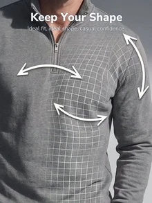 TekDrob 4-Way Stretch Fleeced Sweatshirt With Half Zip Moke Neck, Soft Touch And Keep Warm Effect - Dark Grey - View 4