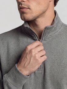 TekDrob 4-Way Stretch Fleeced Sweatshirt With Half Zip Moke Neck, Soft Touch And Keep Warm Effect - Dark Grey - View 2