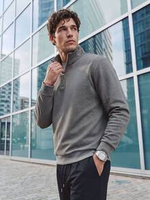 TekDrob 4-Way Stretch Fleeced Sweatshirt With Half Zip Moke Neck, Soft Touch And Keep Warm Effect - Dark Grey - View 7