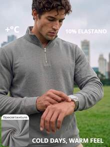 TekDrob 4-Way Stretch Fleeced Sweatshirt With Half Zip Moke Neck, Soft Touch And Keep Warm Effect - Dark Grey - View 3