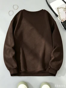 INAWLY 刺繡「Be The Light」基督教女款運動衫，灰色，秋季休閒日常信仰運動服，保暖內裡長袖圓領套頭衫 - 巧克力棕 - 查看 2