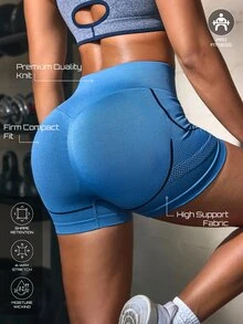 Solea Cove Women's Seamless High Waist Butt Lifting Sports Shorts, Tummy Control Shaping Tight Yoga Shorts - Blue - View 1