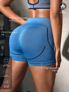 Solea Cove Women's Seamless High Waist Butt Lifting Sports Shorts, Tummy Control Shaping Tight Yoga Shorts - Blue - View 2