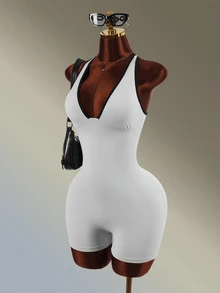 Amplova Women's Colorblock Back Cutout Sleeveless Sports Romper - Grey - View 6