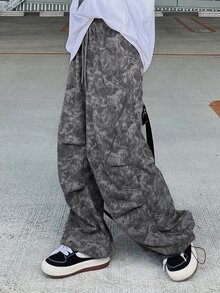FRIFUL 女款秋季燈芯絨迷彩直筒寬鬆長褲 冬季 - 灰色 - 查看 10