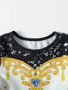SHEIN 女童休閒針織特殊效果印花掛脖洋裝 - 白色 - 查看 4