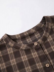 Linhara CURVE Plus Size Woven Check Pattern Autumn Women's Shirt Christmas - Brown - View 5